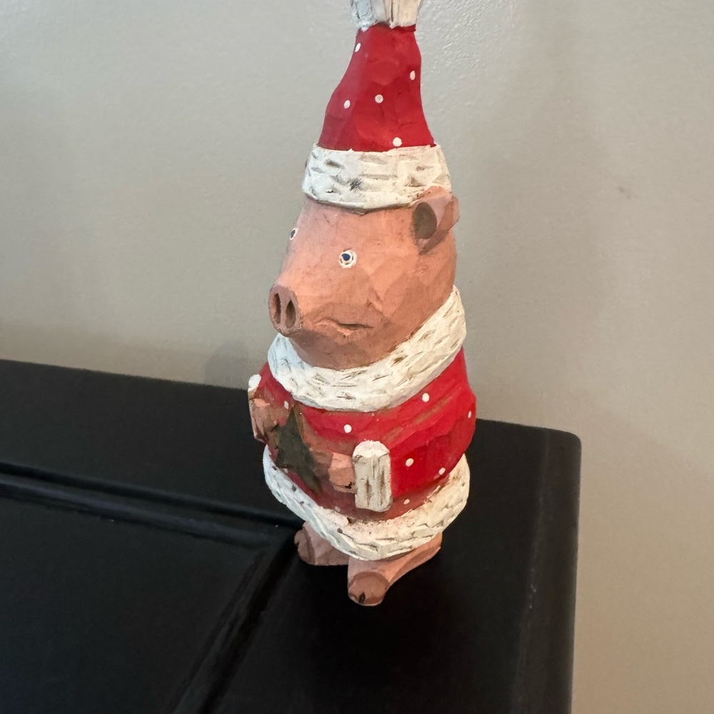 Vintage Primitive Wood Carved Look Santa Pig Figurine 6 1/2" - Picture 6 of 8